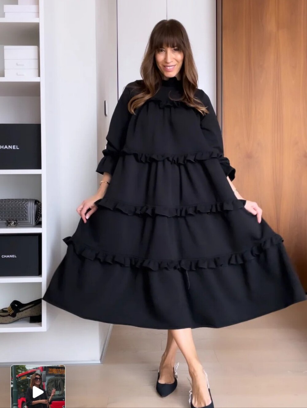 NWT Marielle Stokkelaar Almelo Lauren Dress Black Tiered Ruffle Knit OS 🩷